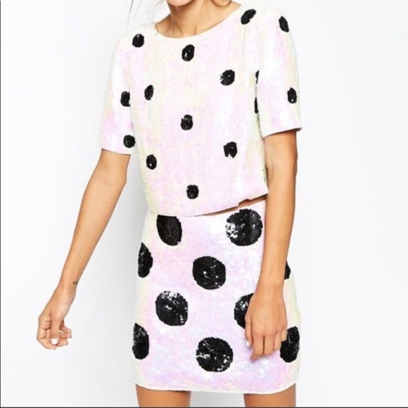 ASOS black and white polka dot sequin skirt NWT - Picture 4 of 4